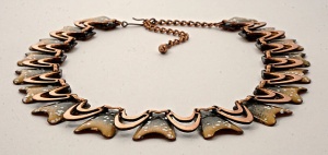 Renoir Matisse Copper Gold Black and White Enamel Drop Necklace